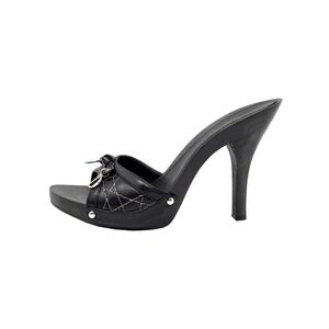 Dior Galliano Era 2007 CD Charm Black Leather Wooden Platform Mule Heels 37.5